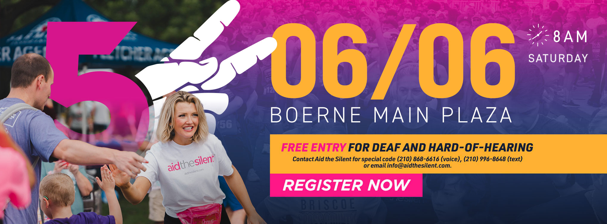 Walk/Run Aid The Silent 5K at Boerne Main Plaze, June 6, 2026  - Free Entry for Deaf and HOH